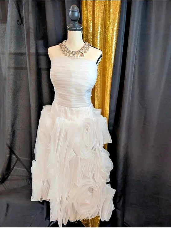 None Dresses & Skirts - Ruched Ruffle Midi Skirt in White Like New